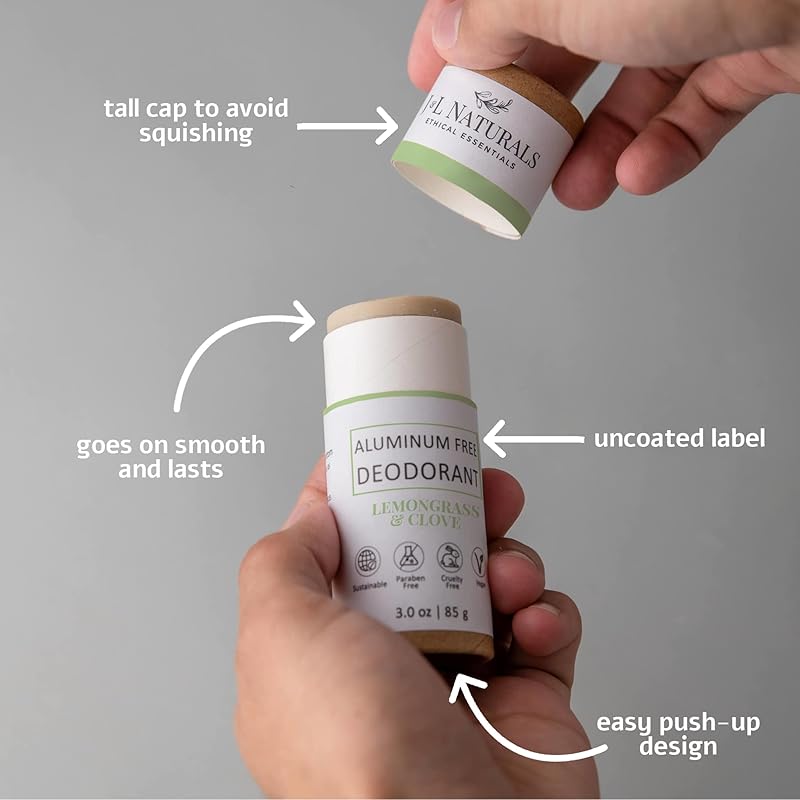 J&L Naturals Aluminum Free Deodorant for Men & Women | 100% Natural Ingredients With Coconut Oil, Shea Butter, & Essential Oils | Sustainable, Eco-Friendly (Lemongrass & Clove, 3.0 Oz (Single))