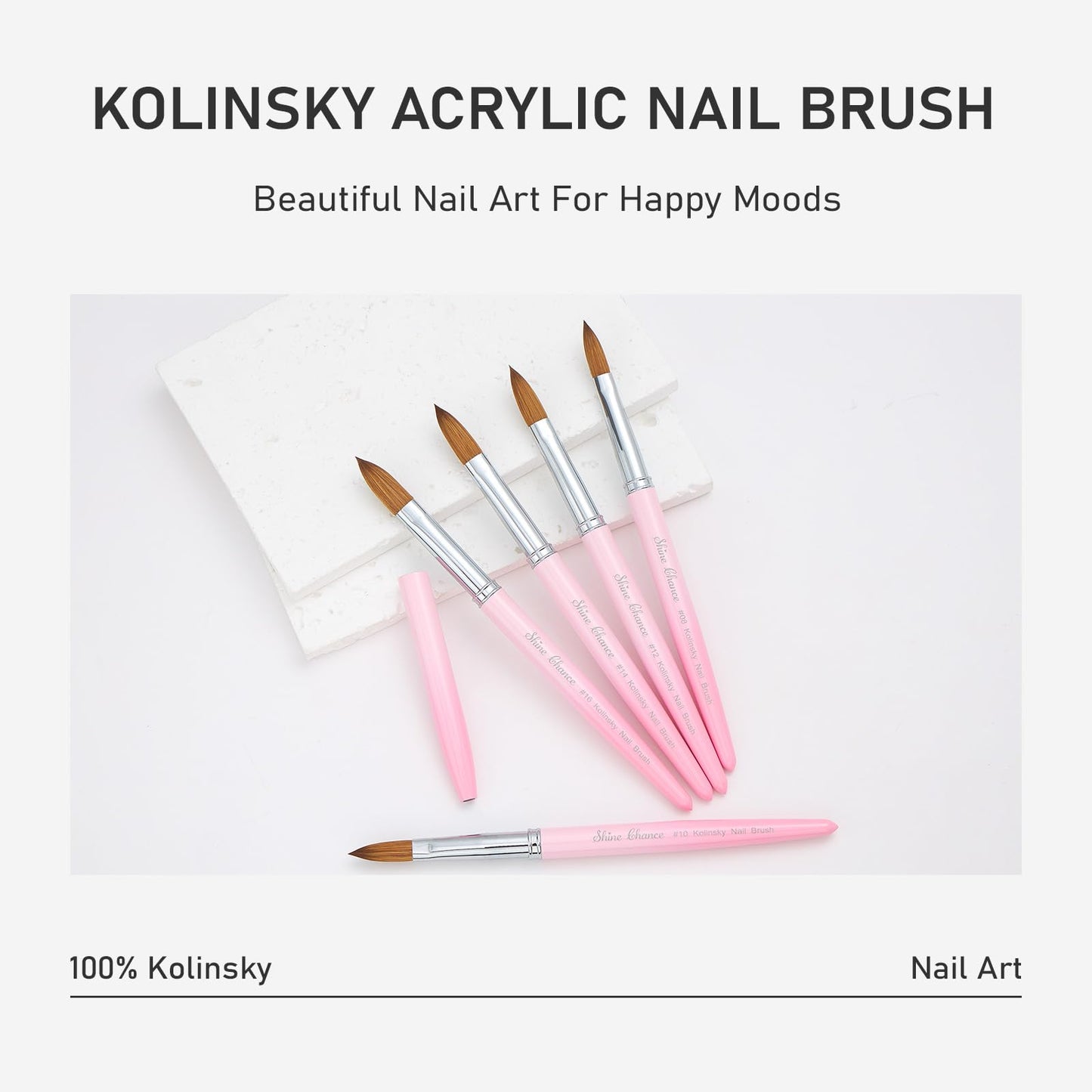 Acrylic Nail Brush Size 10, 100% Pure Kolinsky Nail Brush for Acrylic Application, Professional Nail Extension Manicure Tool Nail Drawing Pen for DIY Home Salon(Pink)