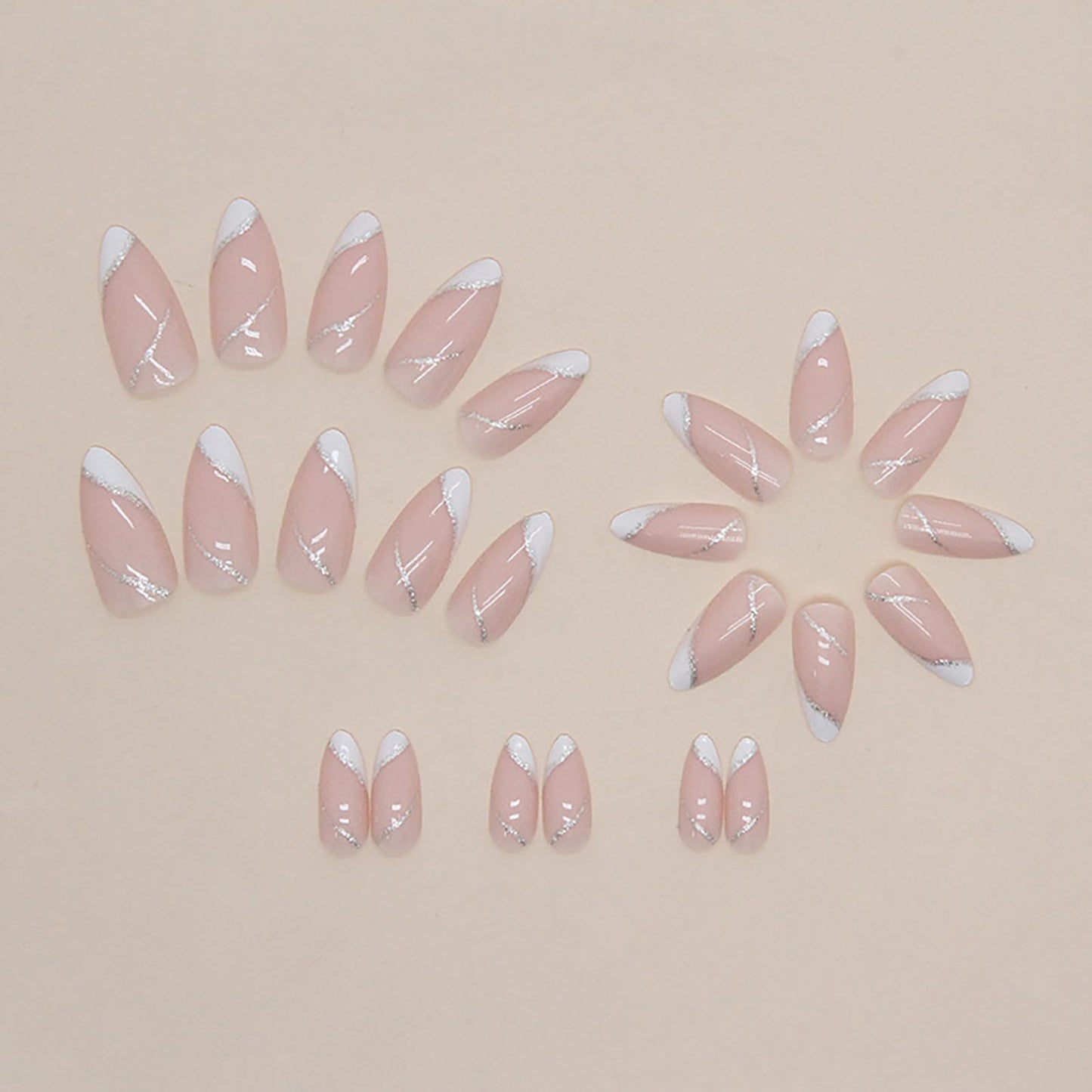 French Tip Press on Nails With Designs Medium Almond Fake Nails Nude Pink White Nails Press ons Acrylic Nails False Glossy Cute Full Cover Artificial Stick on Nails for Women Girls 24 Pcs