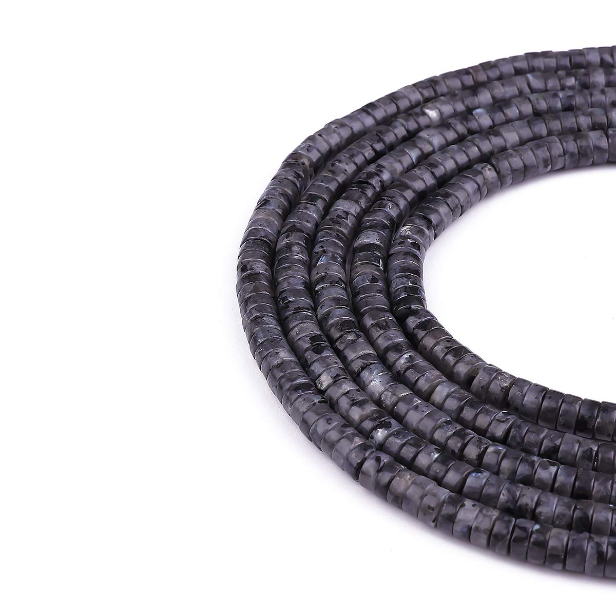 BEADIA Natural Black Spectrolite Spacer Beads Caps Loose Semi Gemstone for Beading Jewelry Making 6mmx3mm 38cm