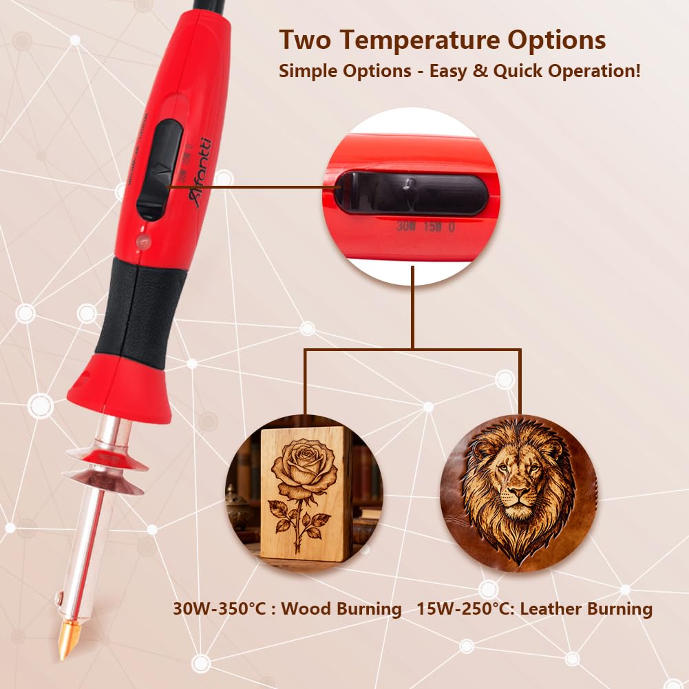 Afantti Wood Burning Pen Leather Pyrography Tool Burner Kit | 26 Letters | Temperature Adjustable | for Woodburning Engraver Carver Crafts