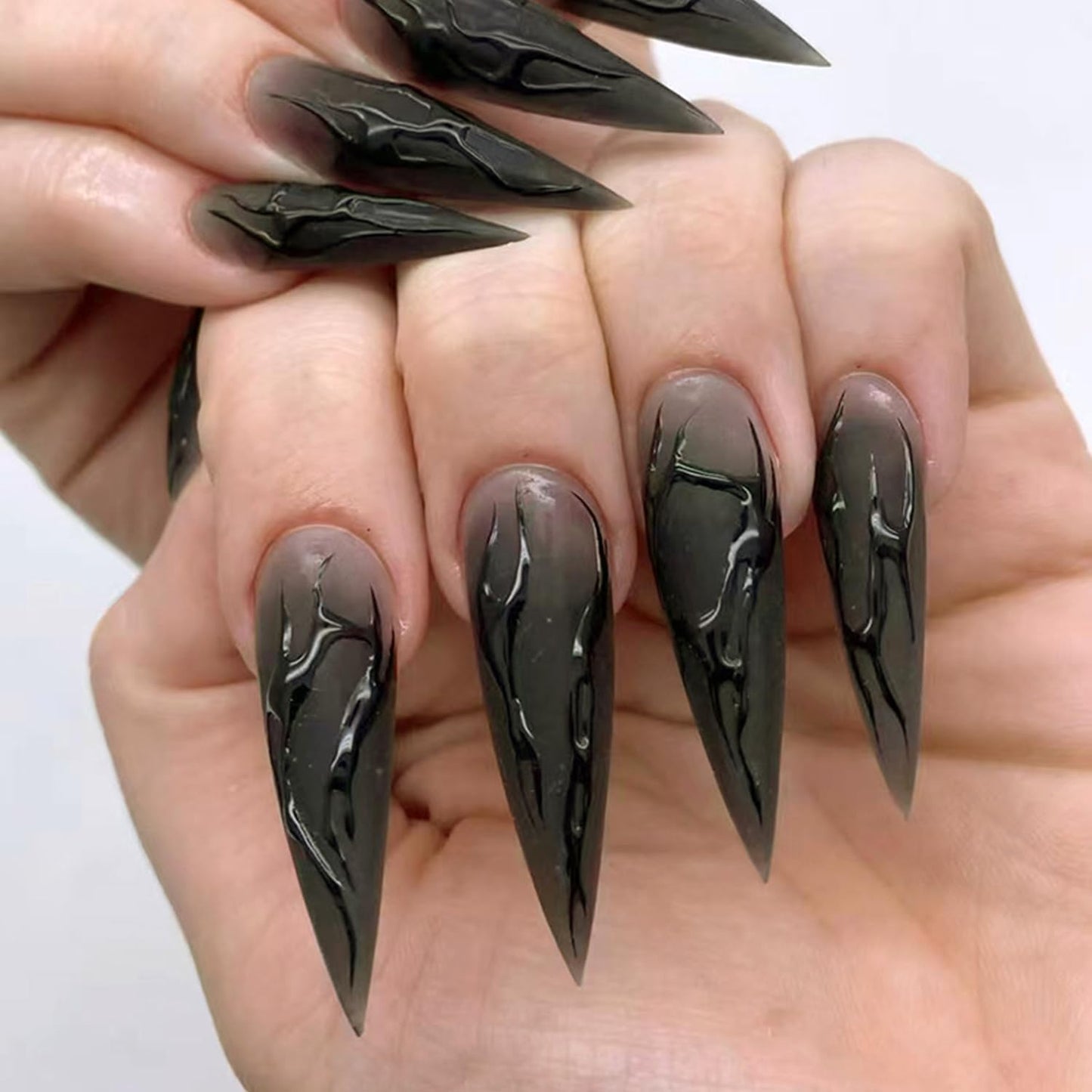 Stilettos Press on Nails Extra Long Black Design Glue on Nails Artificial Acrylic Fake Nails for Women Girls