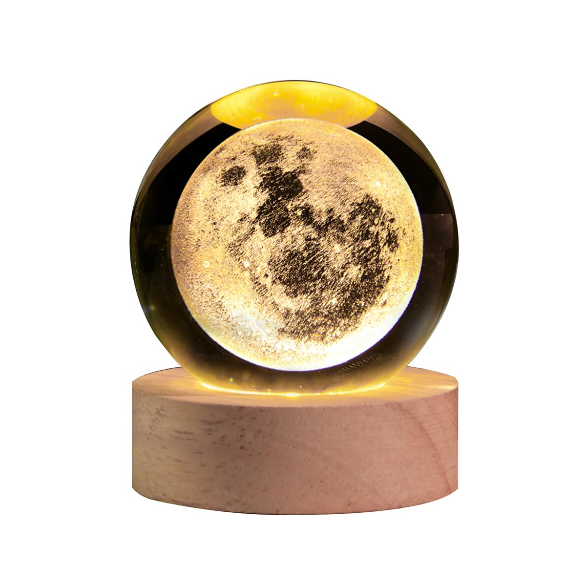 3D Moon Crystal Ball with LED Stand, Moon Figurine Decor Glass Sphere Lamp, Space Planet Globe Night Light Gifts for Women Men Mom Kids