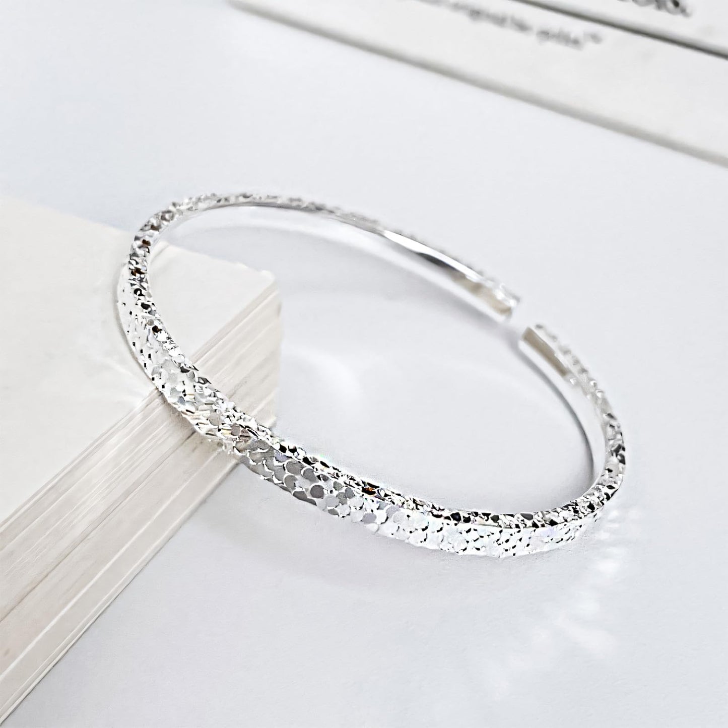 Handmade 925 Sterling Silver Bangle Bracelet For Women Hammered Bangles Open Adjustable Bangle For Women Stackable Statement Textured Bangle Bracelet Simple Dainty Silver Thin Bangle Jewelry For Women