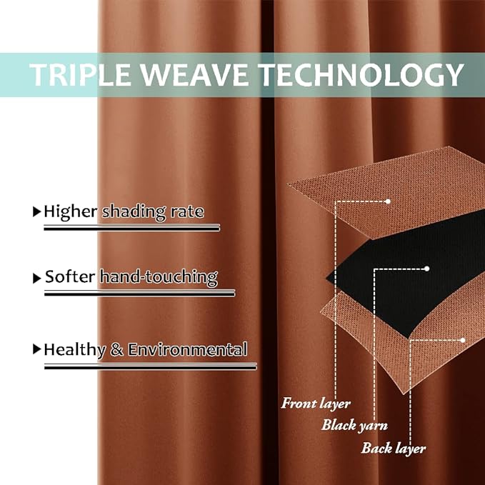 NICETOWN Burnt Orange Blackout Curtains 84 inches Long, Full Light Blocking Drapes with Black Liner for Nursery, Thermal Insulated Draperies for Hall, Villa (2 Pieces, 42" Wide Each Panel)