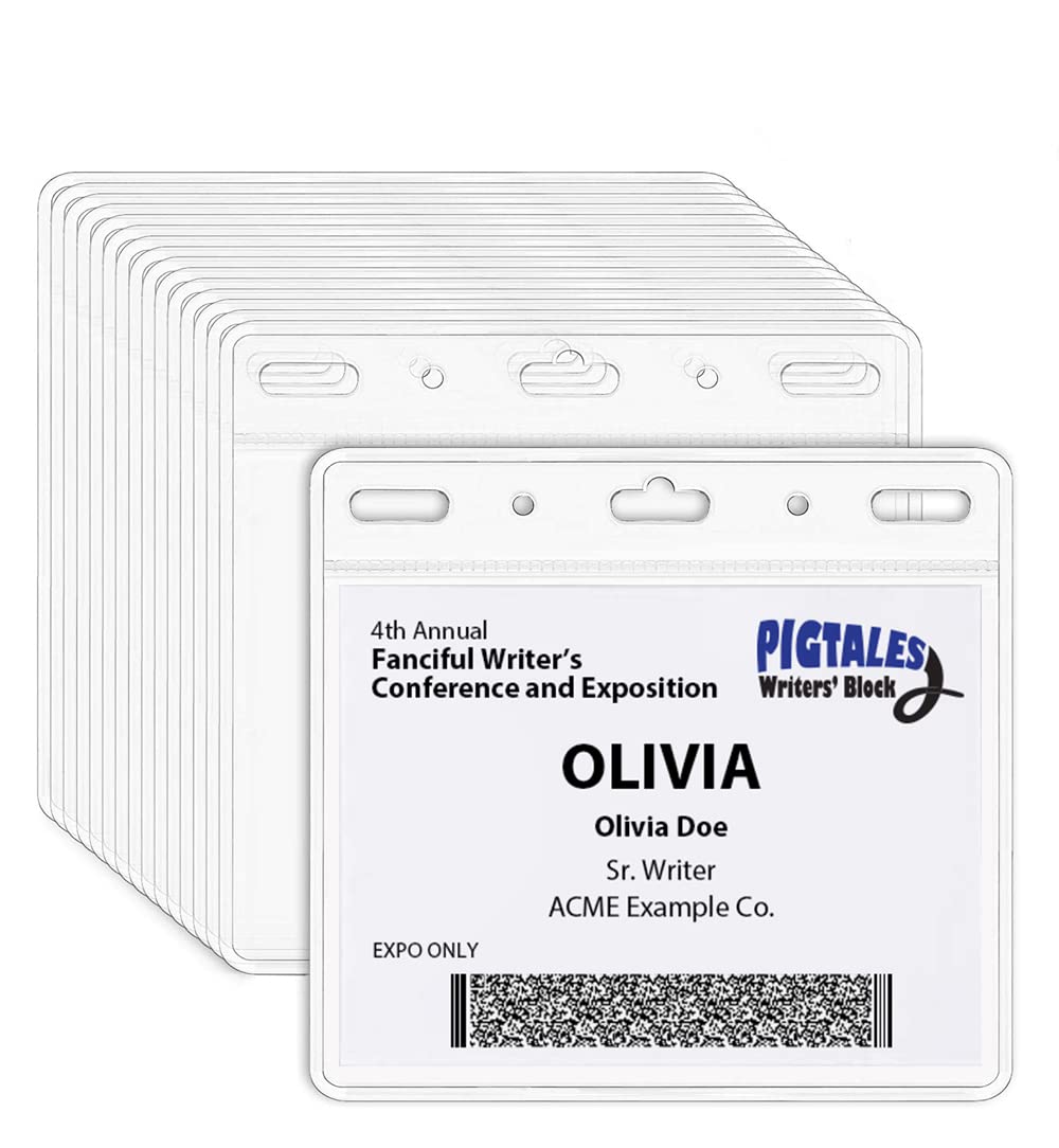 Clear ID Holder for Lanyard - ID Card Holder Waterproof (Inches, 4 x 3 Horizontal 100 Pack)