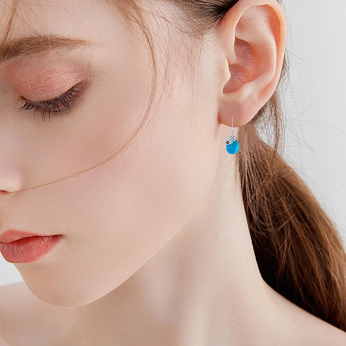 TIGERRIDER Bee 925 Sterling Silver French Clasp Earrings Blue Crystal Pendant Jewelry Gift for Women