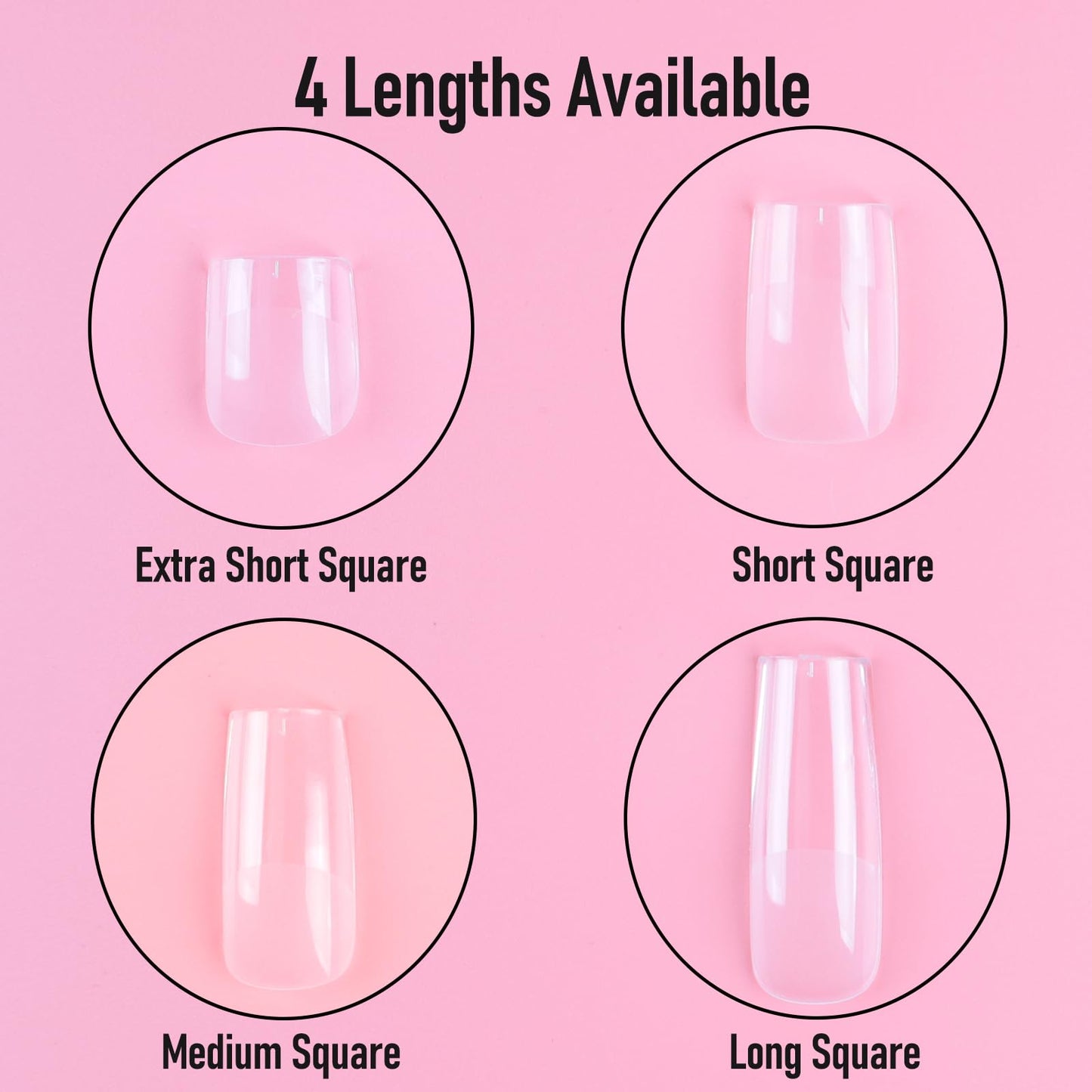 Wellquinn Short Square Nail Tips Thicken Soft Gel Nails Pre-etched Clear Full Cover Press on Acrylic Fake Nail Extension for Manicure Salon Home DIY 360Pcs 15 Sizes Black Box Collection