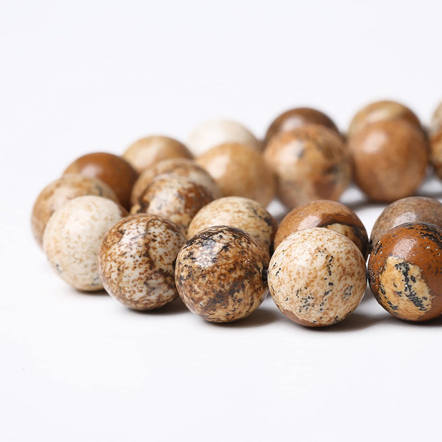 Natural Picture Jaspers Stone Beads Round Smooth Gemstones Loose Spacer Beads for Jewelry Making DIY Necklaces Bracelets 8mm 46pcs 15"