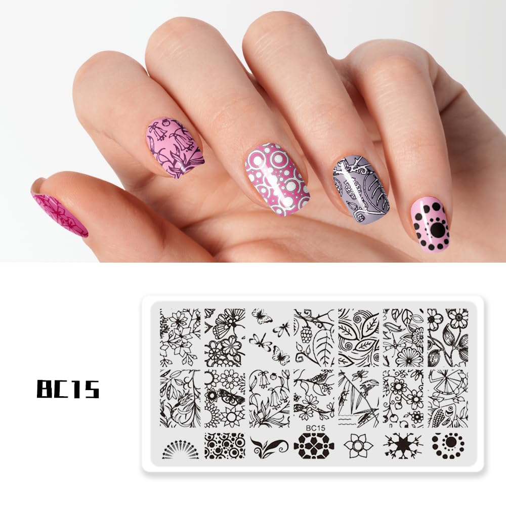 Beauty Leader 10PCS Nail Art Stamping Template Mix Design Image Plates With White Plastic Plate Holder+1 Pcs Square Rubber Stamper DIY Nail Art Image Stamp Plate
