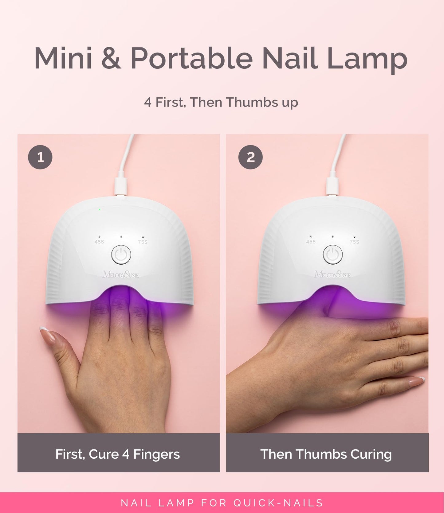 MelodySusie Mini LED UV Nail Lamp with Lightweight Design, P-ART06F Nail Dryer with Simple Button Control Cures All Soft Gels at Home, Especially Half-Cured Gel, Base Coat & Top Coat White