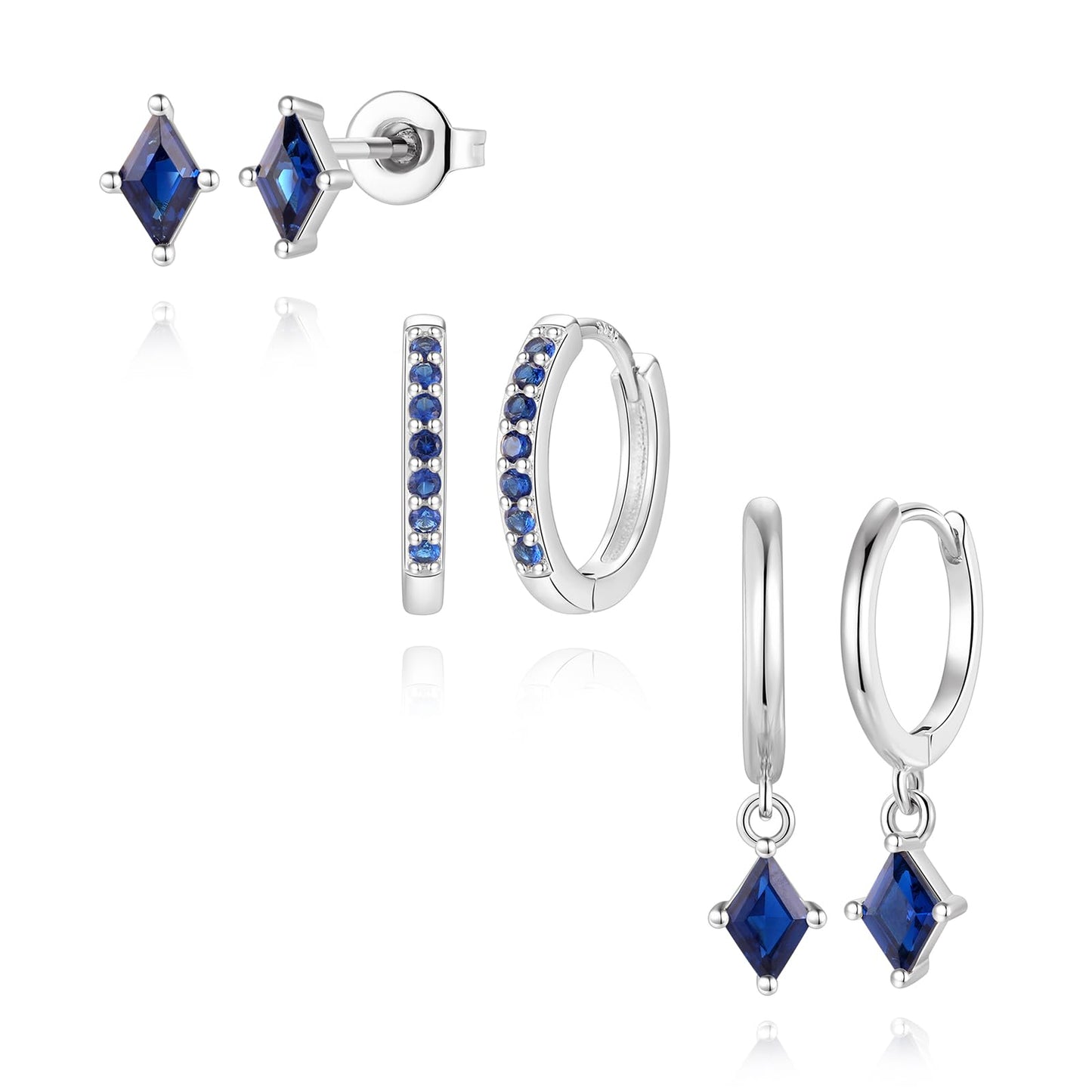 Angelady Sterling Silver Earrings Set for Women, Dainty Navy Blue Huggie Hoop Earring, Hypoallergenic Trendy Small Silver Earring Stacks for Multiple Piercing, Blue Earring for Women