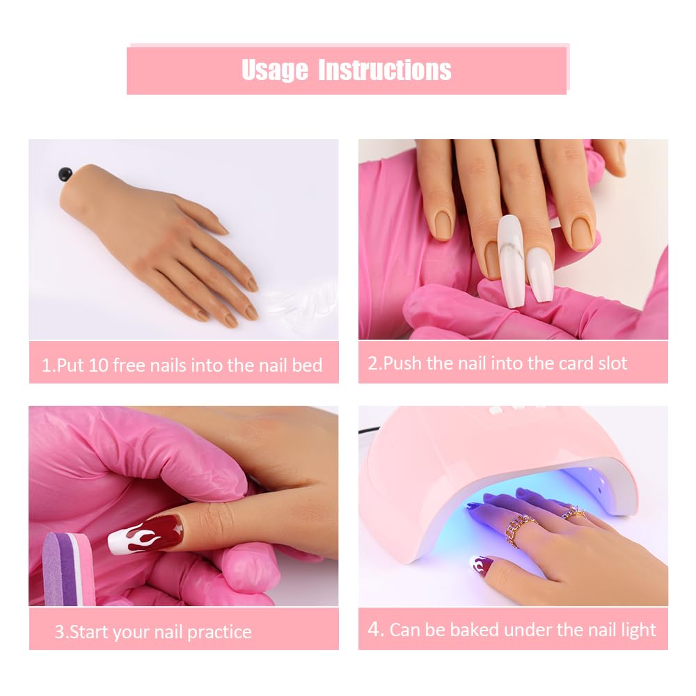 Nail Pratice Training Hand for Acrylic Nails with Stand Bracket,Soft Silicone Maniquin Hand, Flexible Bendable Nail Practice Fake Hand for Nails Art Practice Tool