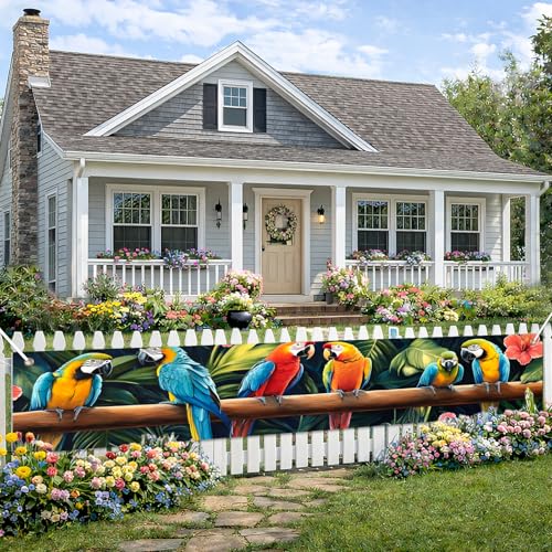 BlissYard Tropical Parrot Banner 118x20 Inches Outdoor Garden Yard Decoration Colorful Macaw Fence Porch Lawn Display Spring Summer Party Decor Patio Backyard Festival Sign Photography Backdrop Decor - color: Spring Decorations Banner #005, size: 118x20 I