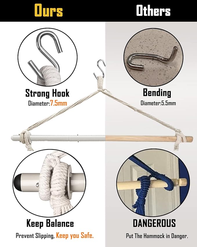 XXL Hammock Chair Hanging Rope Swing with 2 Cushions - Max 500lbs-Perfect for Patio, Porch, Bedroom, Backyard, Indoor or Outdoor - Includes Hanging Hardware Kits Rainbow