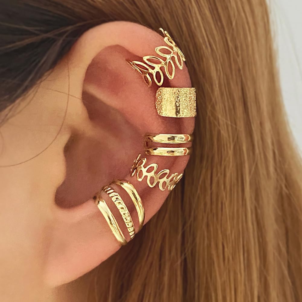 5 Pcs Cute Ear Cuffs for Women Non Piercing Ear Cuff Earrings Clip on Earring Set Cartilage Earrings Stack Jewelry for Women-Gold