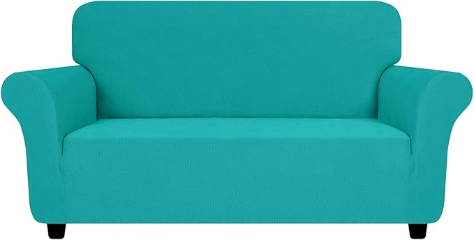ZNSAYOTX Super Stretch Loveseat Covers (57"-70"), New Striped Love Seat Slipcover, Dogs Pet Friendly Anti-Slip Couch Protector Spandex Durable 2 Seater Fabric Sofa Cover (Loveseat, Peacock Teal)
