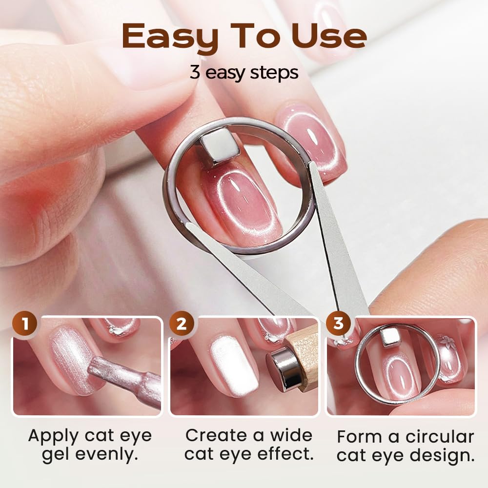 2026 New Ring-Shaped Cat Eye Magnet for Nails,Circular Magnet & Two Tip Scissor Tool for Cat Eye Gel Polish, Home DIY, Beginners & Nail Artists (3 Ring + 3 French magnet)
