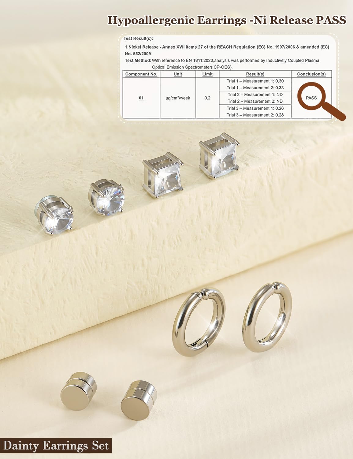 SIISPRI Magnetic Earrings for Men and Women,4 Pairs Clip on Earring Hypoallergenic Shiny Cubic Zirconia Stud Earrings Unisex Non Pierced Silver Ear Cuff Gold Fake Huggie Earrings Set (Silver)