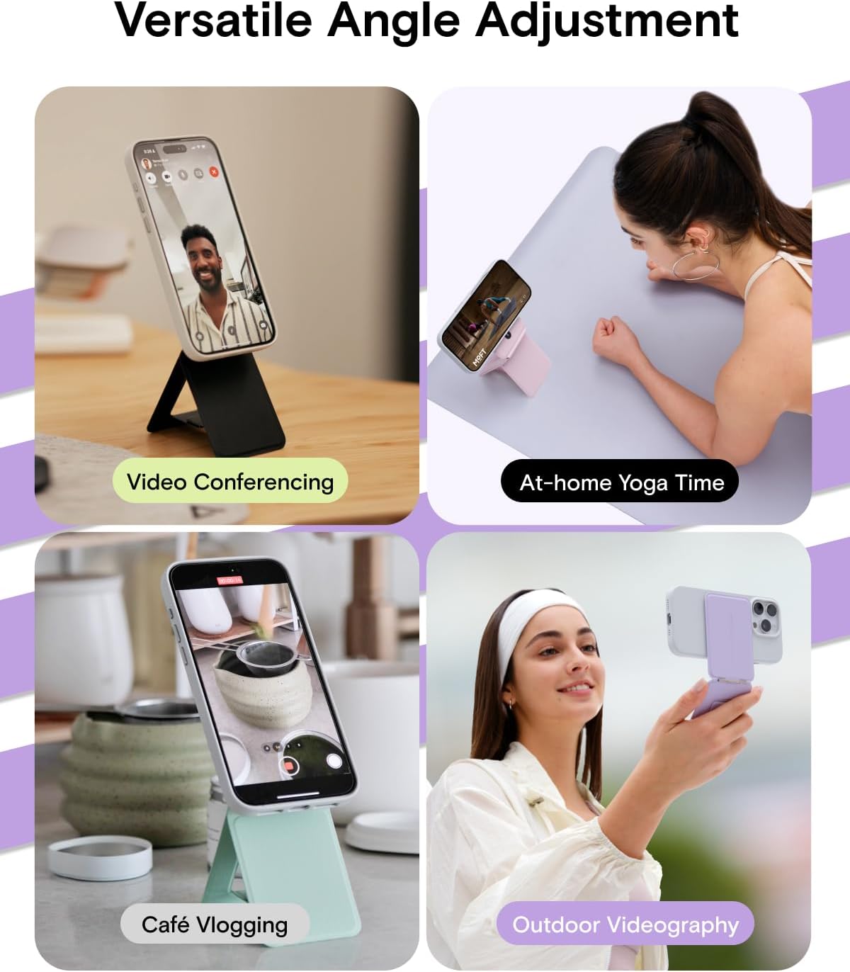 MOFT Phone Tripod Stand Selfie Stick for iPhone, Multi-Angles iPhone Stand, Lightweight & Portable Phone Holder, Strong Magnets, MOVAS Vegan Leather, Travel Essentials, Blush(Without Card Slot)