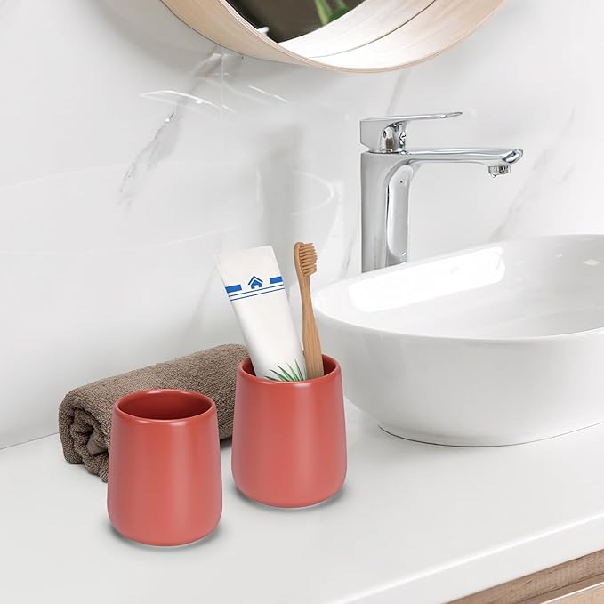 Bathroom Tumbler Cup Ceramic 13.5oz Reusable Toothbrush Cup 400ml,Toothbrush Holder Adequate for Your Bathroom (Red)