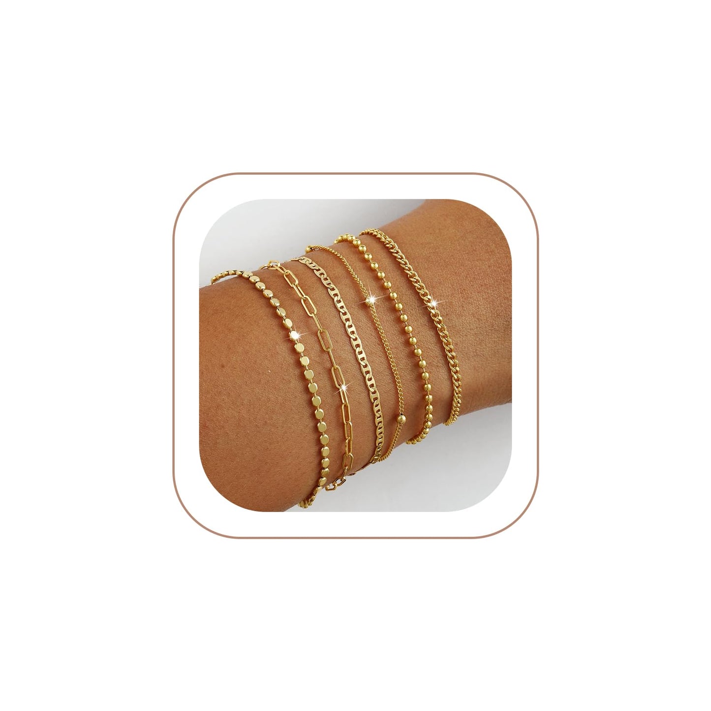 VIROMY Gold Bracelets for Women Waterproof,14K Gold Plated Layered Stackable Bracelet Adjustable Size Jewelry Sets Gifts 6PCS