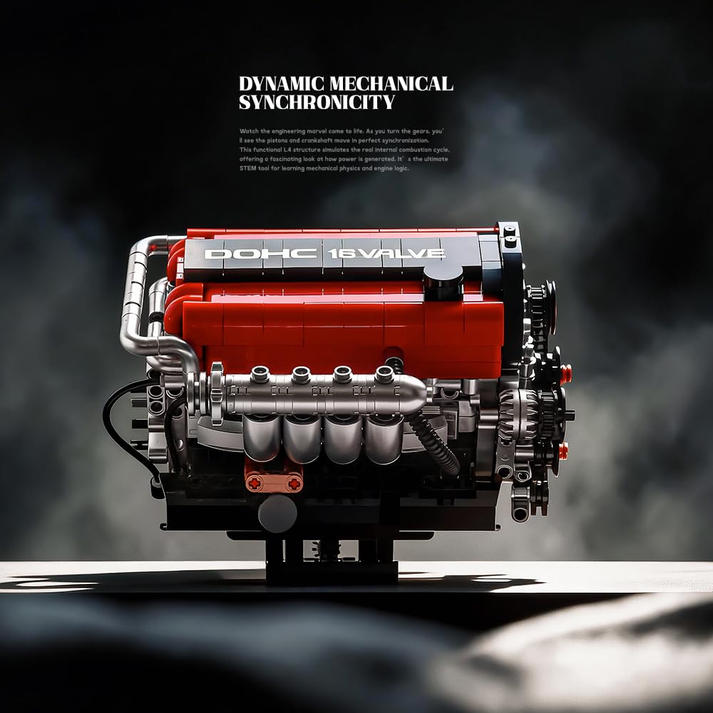 KMS 4G63 Engine Model Kit to Build, 1008 Pcs JDM Legend Car Engine Building Blocks Set for Adults, Miniature 4-Cylinder Turbo Motor Assembly Mechanic Display, Unique Gifts for Men and Teens