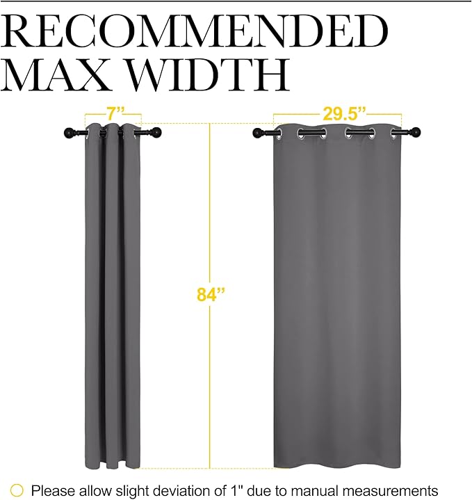 NICETOWN Bedroom Curtains Blackout Drapery Panels, Three Pass Microfiber Thermal Insulated Solid Ring Top Blackout Window Curtains/Drapes (Two Panels, 34 x 84 inches, Gray)
