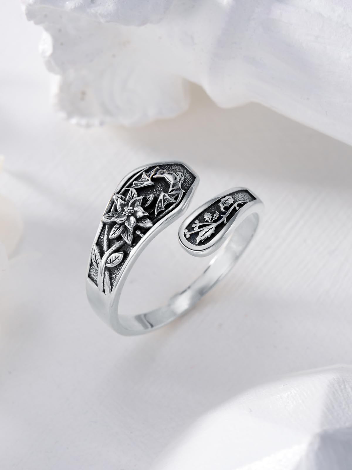 Midari Bat Spoon Ring 925 Sterling Silver Bat Spoon Rings for Women Holly Bat Ring Bat Adjustable Thumb Rings Gothic Bat Jewelry for Women and Men Halloween Chrismas
