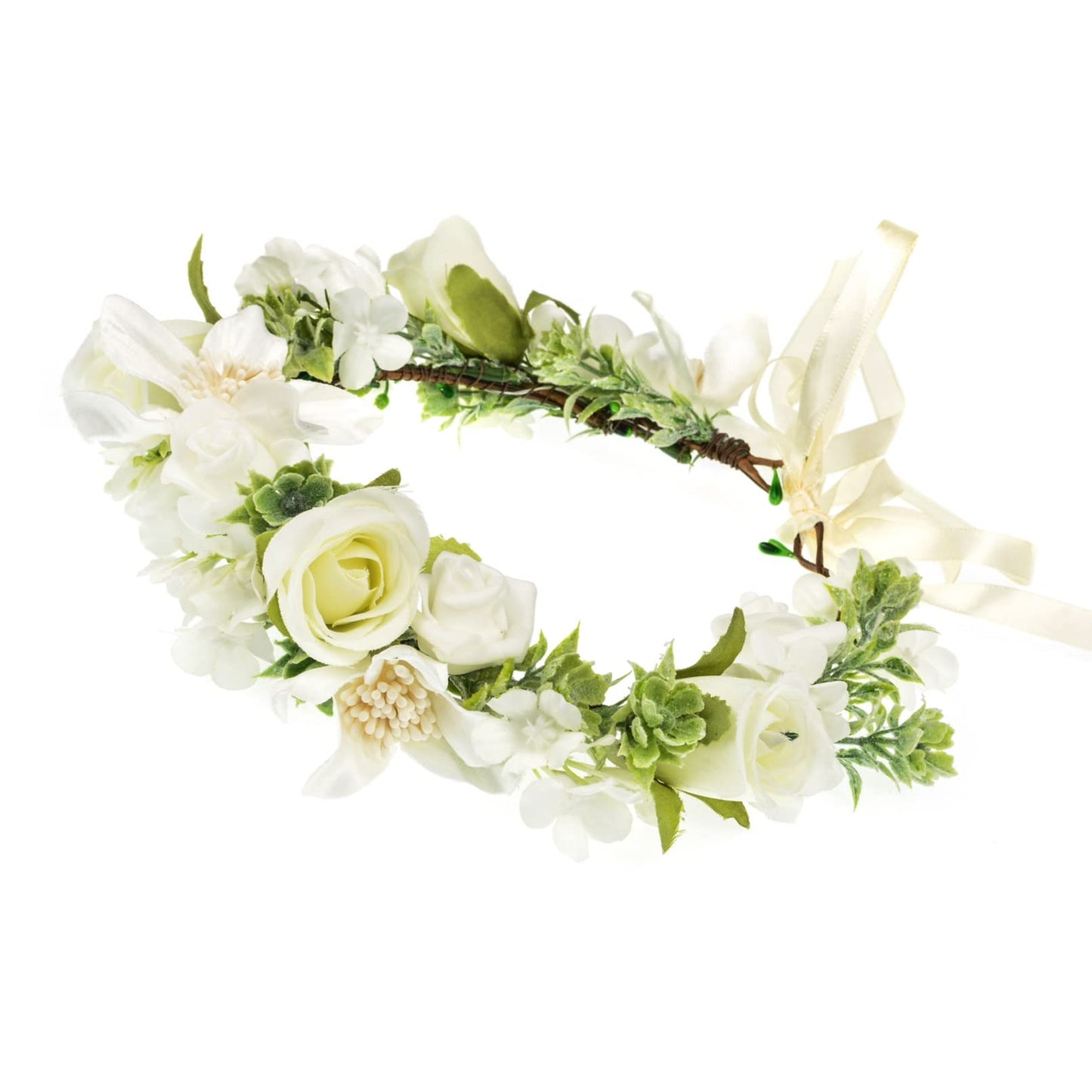 Vividsun Wedding Green Leaf Floral Crown Boho Bridal Flower Crown Maternity Photo Props Headpiece (A white)