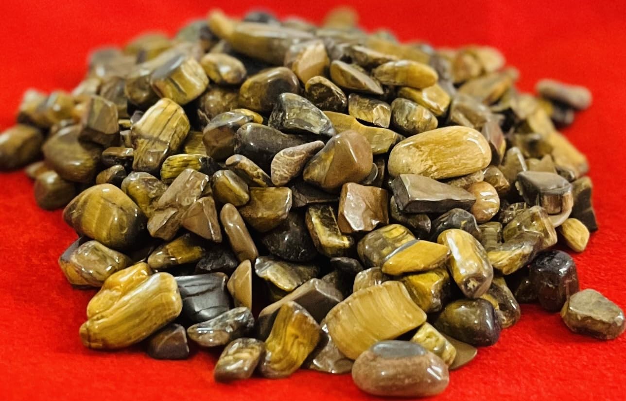 Indian Consigners Natural Crushed Polished Tumbled Gem Stone Chips, Decoration & Healing Crystals (Tiger Eye)