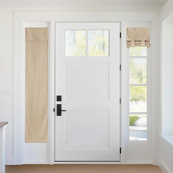 RYB HOME 100% Blackout Curtains for Sightlight Window, Linen Textured Blend Privacy Front Door Curtain Blinds for French Door Kitchen Living Room Doorway, W 12 x L 69 inch, Camel, 1 Panel