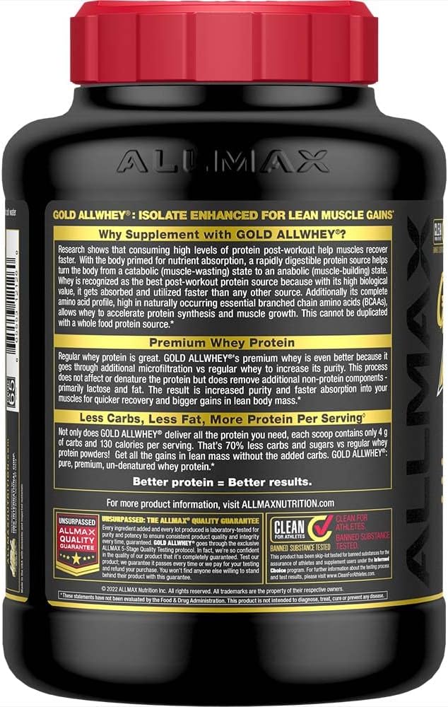 ALLMAX Nutrition Gold ALLWHEY, French Vanilla - 5 lb - 24 Grams of Protein Per Scoop - Gluten Free, Low Carb & Low Sugar - Approx. 71 Servings