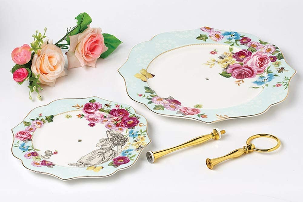 SOCOSY Elegant Flower Porcelain Cake Stand, Cupcake Tower, Dessert Stand Serving Tray Platter for Tea Party, Wedding, Birthday
