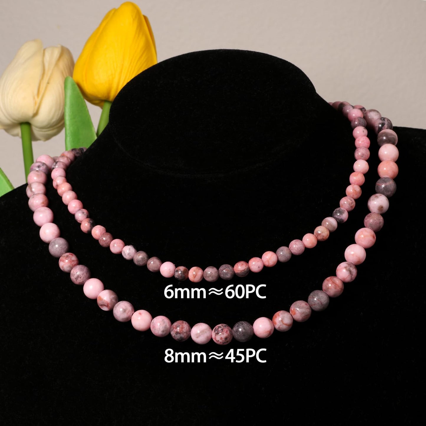 6mm Pink Zebra Natural Stone Beads Round Loose Beads for Jewelry Making Yochus DIY Beads Bracelet Necklace