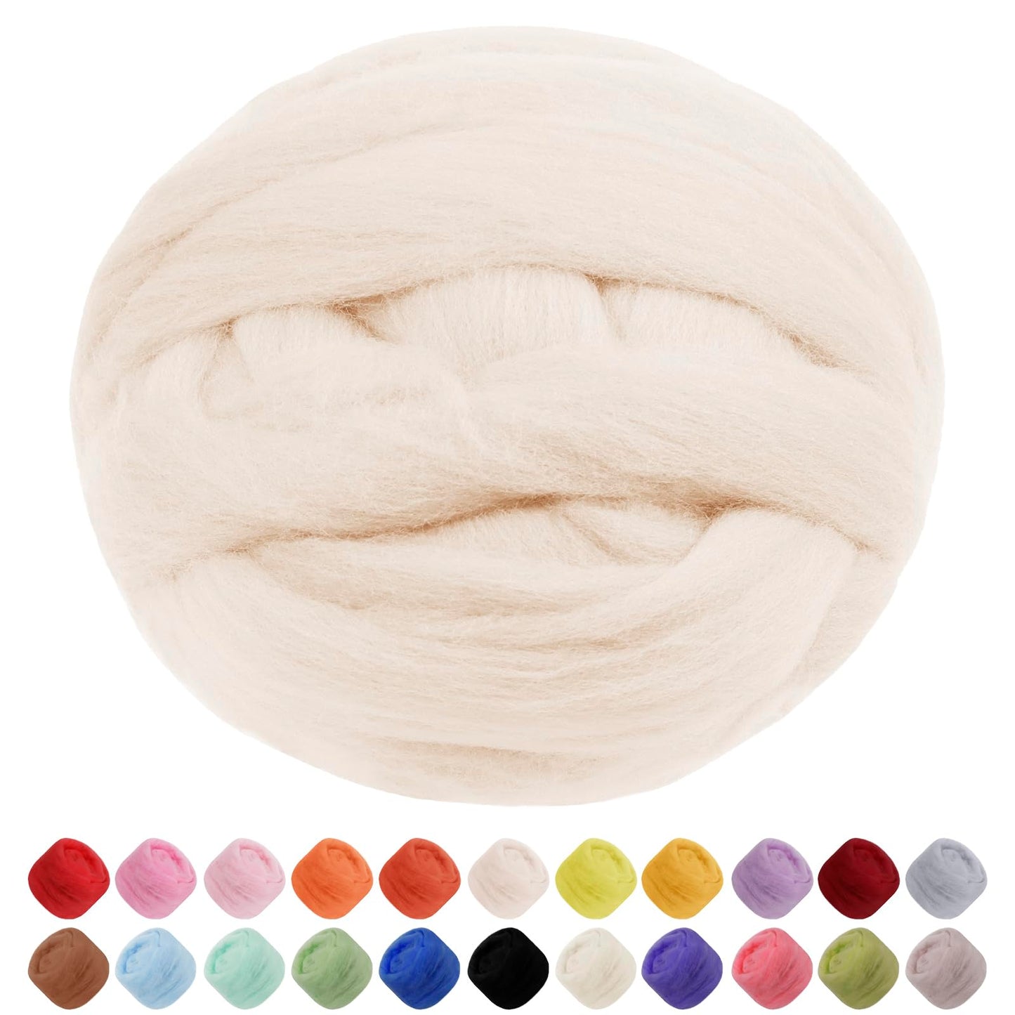 JeogYong Needle Felting Wool, 7.05oz Wool Roving Chunky Wool Yarn, Beige Wool Roving Yarn for Needle Felting, Wet Felting, Felting Projects, DIY Crafts