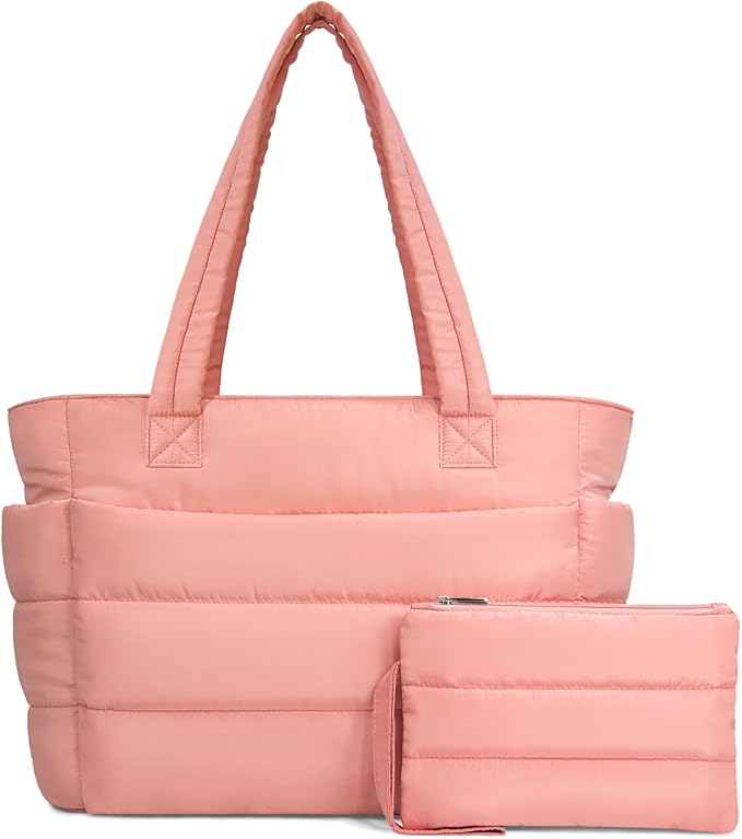 TOPDesign Puffer Tote Bag for Women, Lightweight Puffy Handbag with Compartments, Quilted Shoulder Bag for Work, Travel, Gym