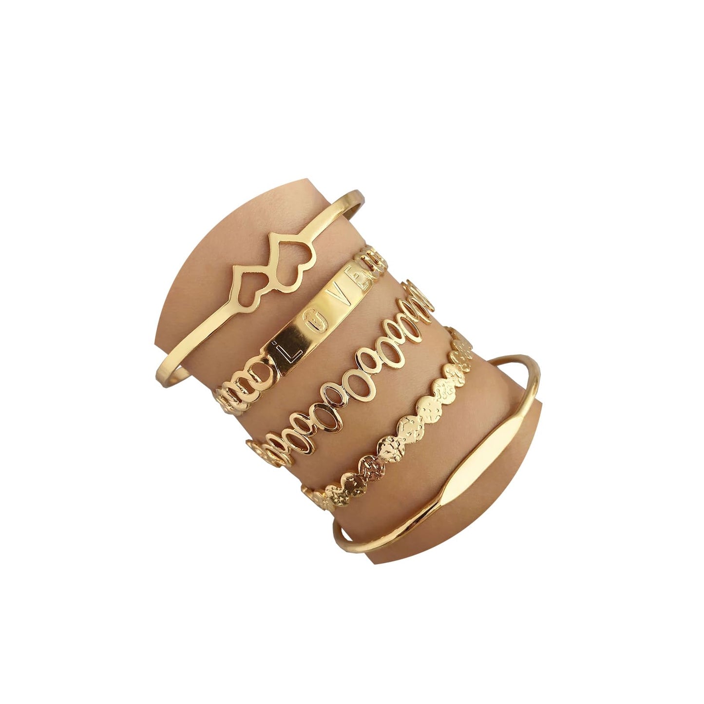 IFKM Gold Bangles Bracelets For Women, 14k Gold Plated Multi Layer Stackable Cuff Bracelet Set, Trendy Elegance Charms Non Tarnish Minimalist Textured Boho Jewelry for Women