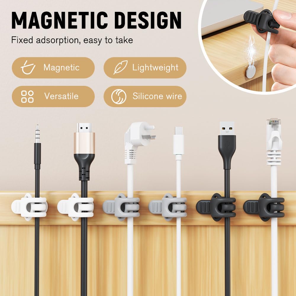 Muxou Silicone Cable Ties, Magnetic Data Cable Organizers Reusable Cable Ties Wire Organizer Adjustable Fastening Cable Straps Magnetic Silicone Cable Straps Cord Organizer for Bundling Earphone