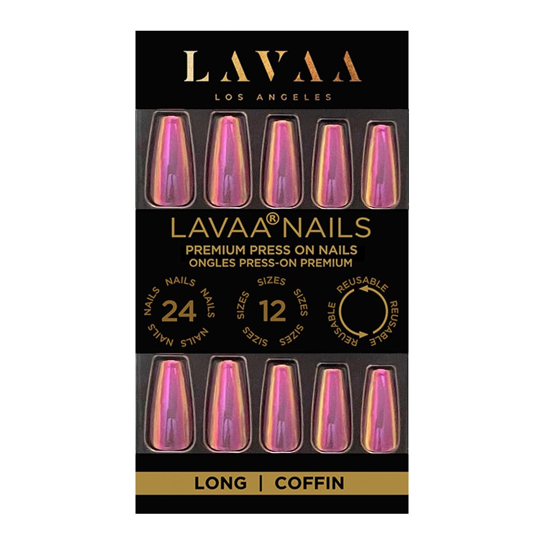 HOT COMMODITY Press-On Nails by Lavaa Beauty | Long Coffin | Purple Chrome Coffin Nails