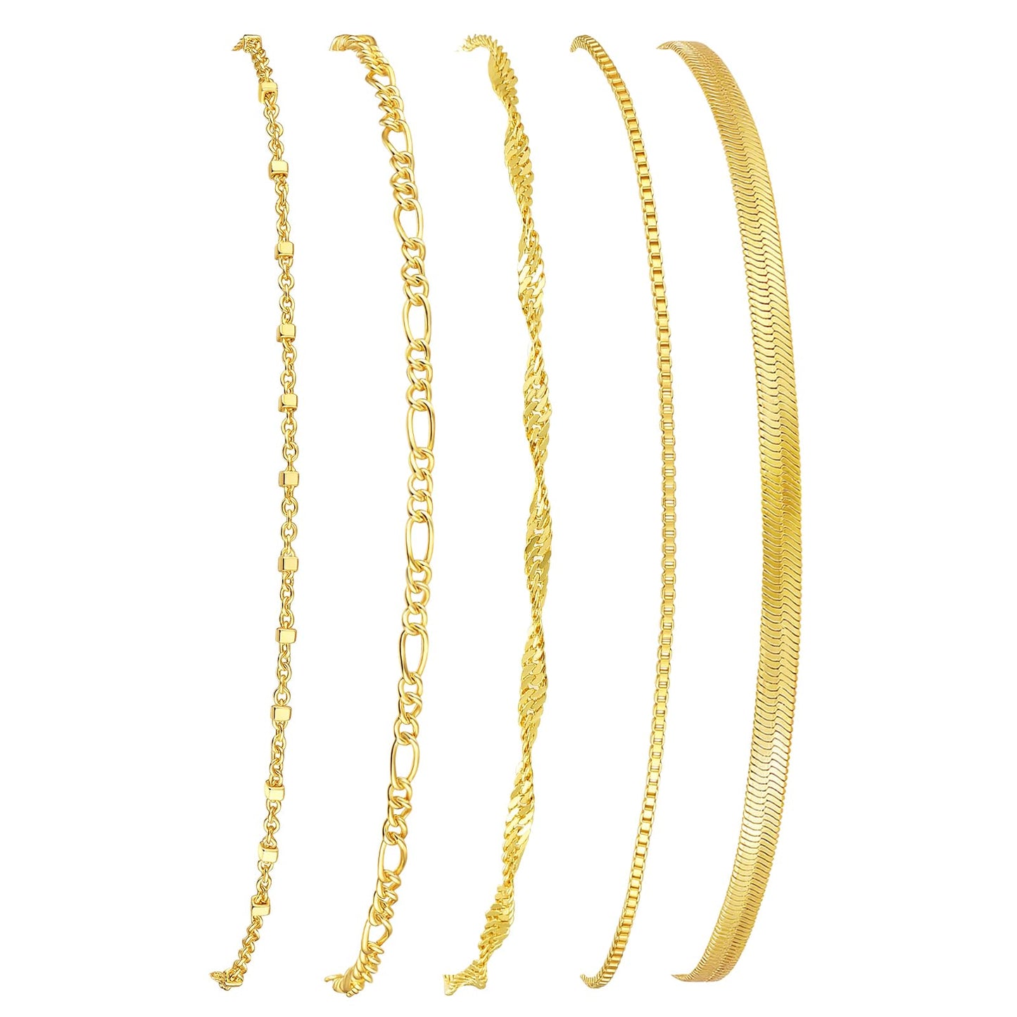Striviio Gold Bracelets for Women, 14K Gold Plated Stackable Bracelet Stack Set Adjustable Charm Small Square Chain Snake Link Layered Waterproof Jewelry Sets Gifts