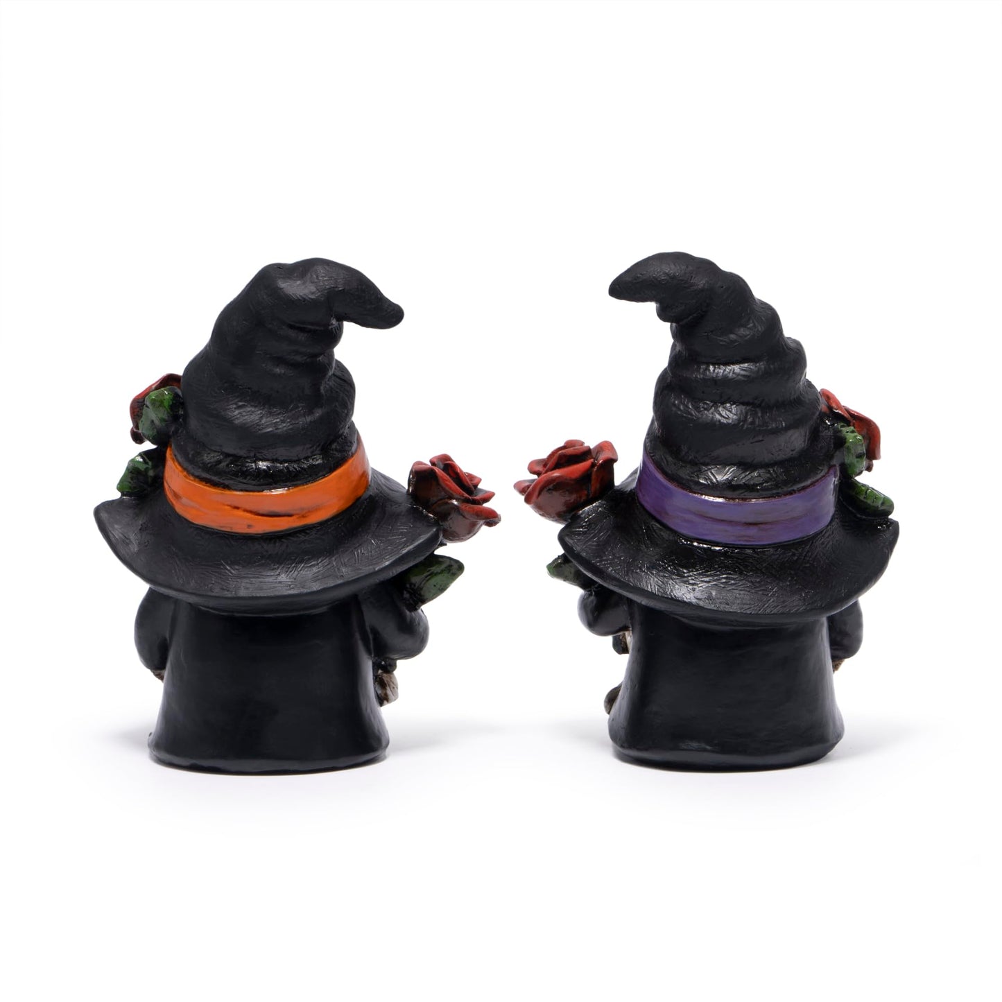 Hodao Halloween Gnomes Decorations Indoor, Resin Halloween Skull Head Handmade Figurines with Witch Hat & Rose Decor for Gift Home Bedroom Party Office Table - 2 Pcs, Black Hats