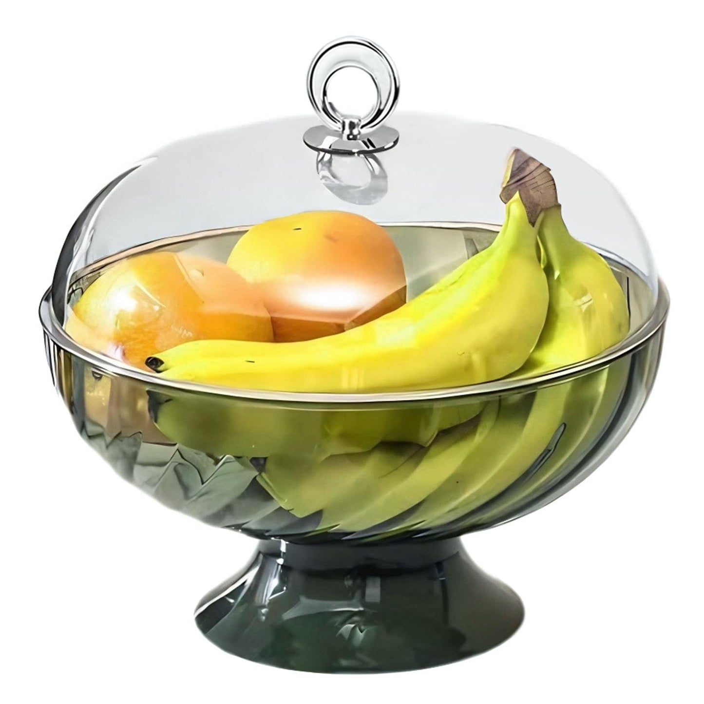Fruit bowl with lid & Basket - Fruit Fly Proof Kitchen Counter Storage for Fruits & Veggies, Plastic Decorative fruit baske with Draining Holes & Handle (green 1Pcs)