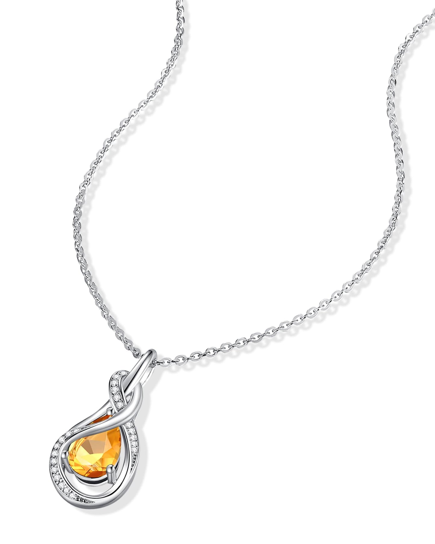 FANCIME Citrine Necklace November Birthstone Sterling Silver Infinity Knot Pendant Necklace Yellow Gemstone Fine Jewelry Anniversary Birthday Mothers Day Gifts for Women Her Mom