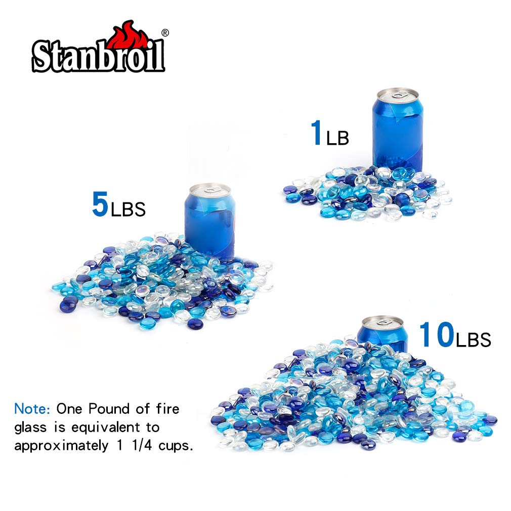 Stanbroil 10-Pound Blended Fire Glass Beads - 1/2 inch Fire Glass Drops Blended Cobalt Blue, Crystal Ice, Caribbean Blue Luster for Indoor and Outdoor Gas Fire Pits and Fireplaces