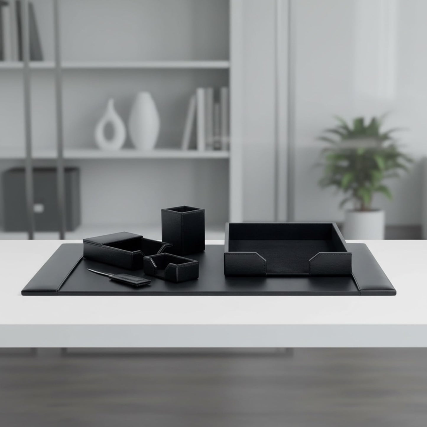 DACASSO Bonded Leather Desk Set - Luxury Leather Desk Pad & Desk Organization Essentials (Black, 6 Piece)