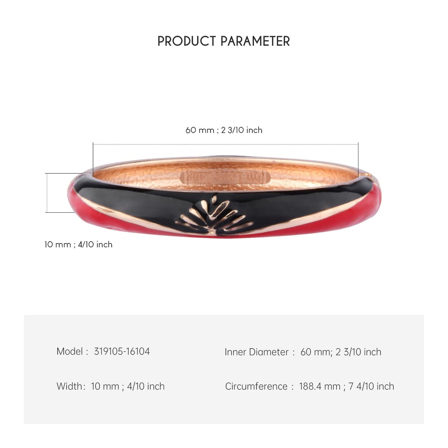 UJOY Fashion Geometric Bangle Bracelet-Handcraft Spring Cuff Women Enamel Jewelry Gift Pack in Box 55A79 BlackRed