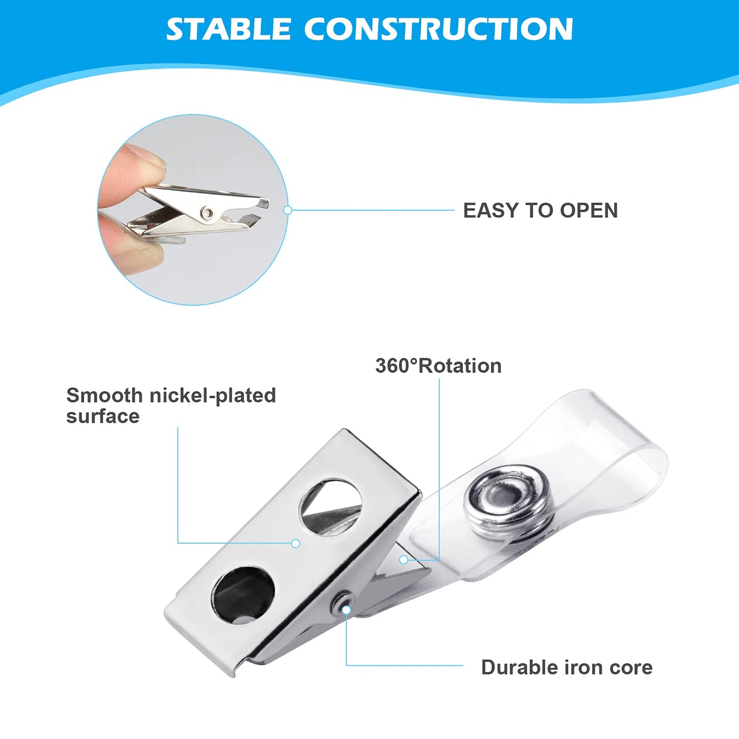 100 Sets Badge Holders and Metal Clips Clear Horizontal Name Tag ID Card Holder with Clip Waterproof ID Badge Holder with Metal Clips