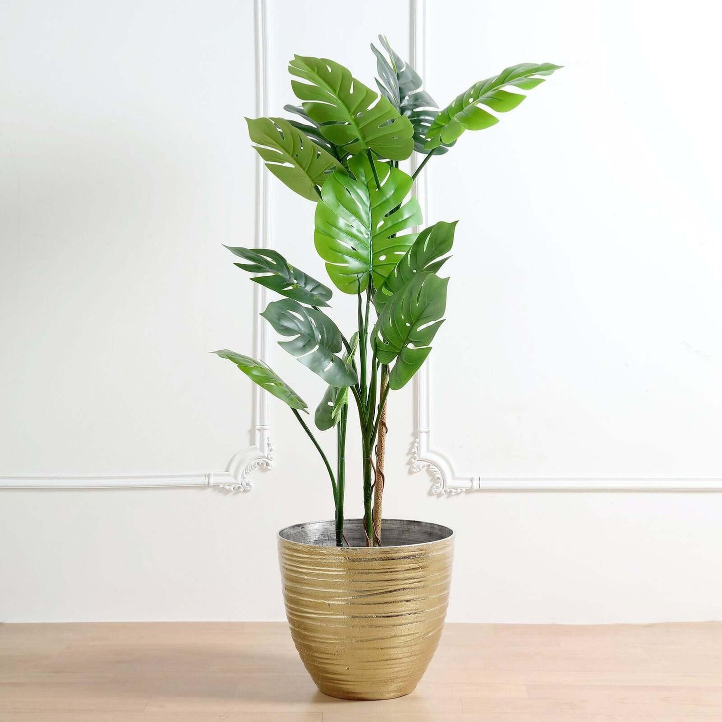 Efavormart 14 inch Large Metallic Gold Round Planter, Statuesque Gilded Flower Pot for Grand Entrances, Luxury Hotels and Glamorous Home Decor