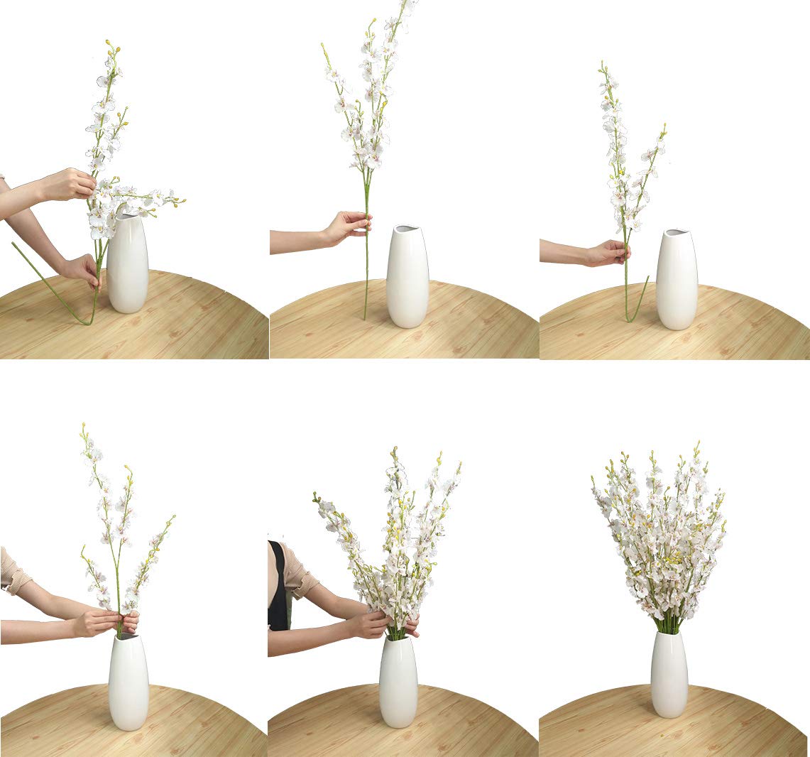 OMUYGDD White Silk Flowers in Bulk Wholesale Artificial Orchids, 12 Pcs (Each 38.5”), for Wedding Festive Party Home Office Decoration, No Include Vase